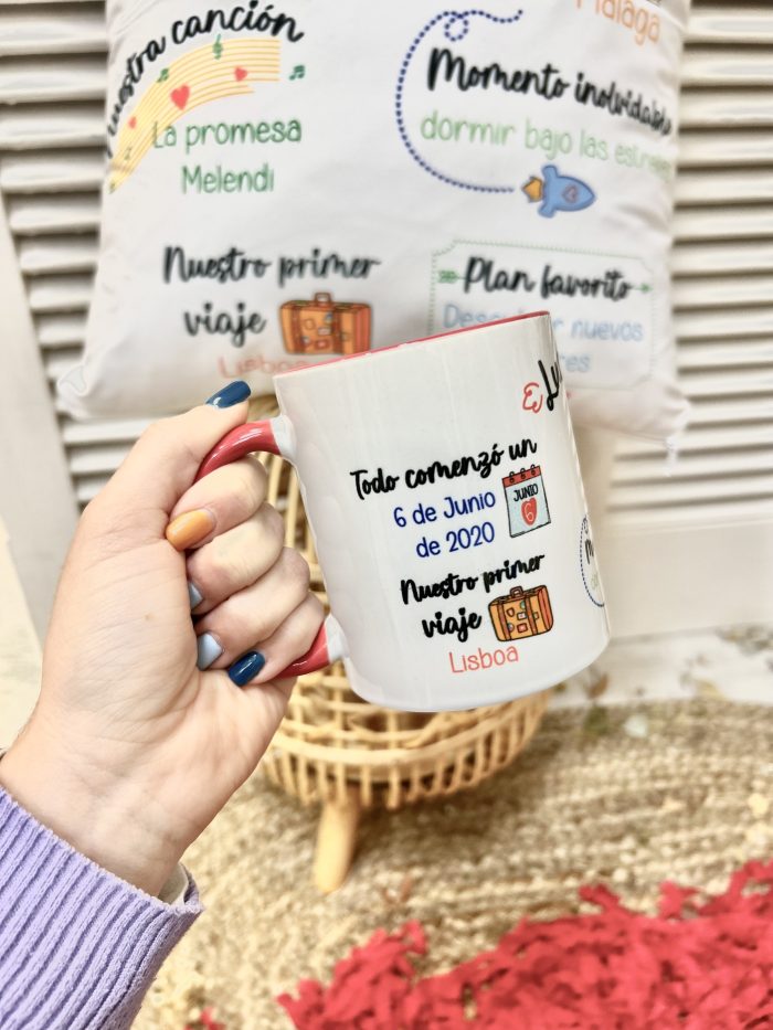 Cojín y Taza personalizados historia de amor - Imagen 3